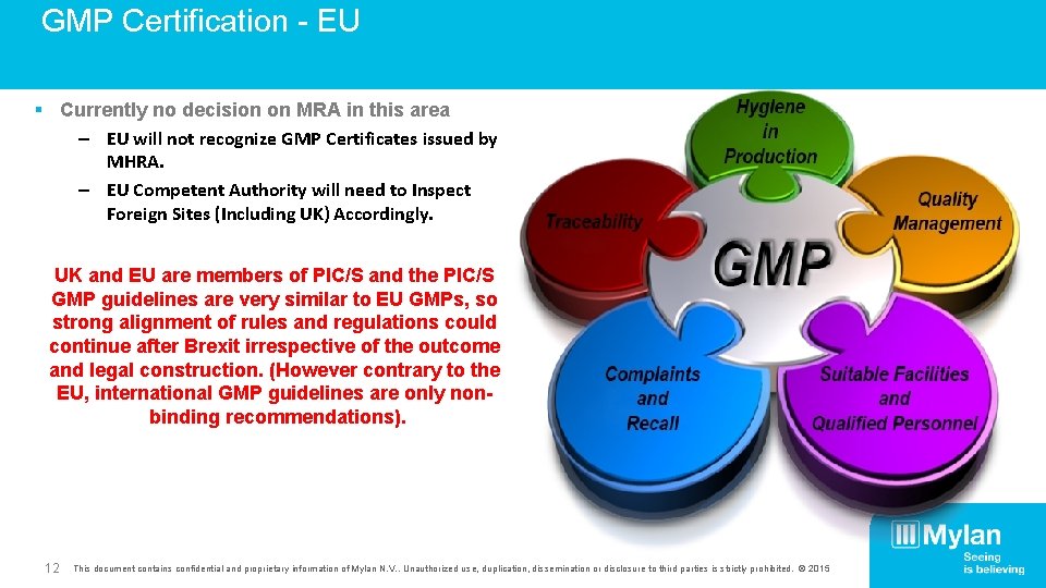 GMP Certification - EU § Currently no decision on MRA in this area –