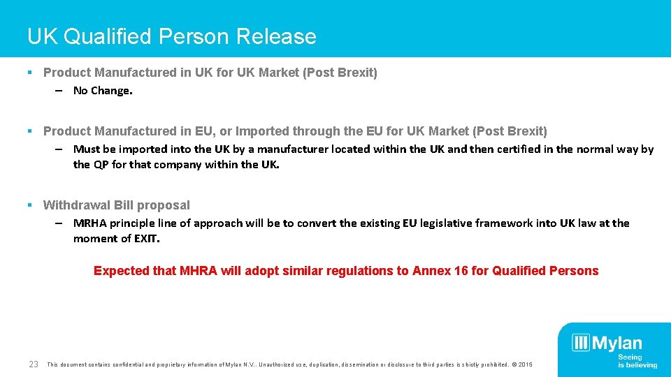 UK Qualified Person Release § Product Manufactured in UK for UK Market (Post Brexit)