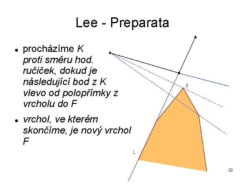 Lee - Preparata procházíme K proti směru hod. ručiček, dokud je následující bod z Lee - Preparata procházíme K proti směru hod. ručiček, dokud je následující bod z