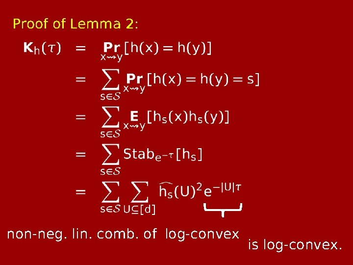 Proof of Lemma 2: non-neg. lin. comb. of log-convex is log-convex. 