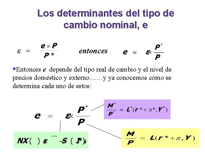 Los determinantes del tipo de cambio nominal, e ε entonces §Entonces e depende del