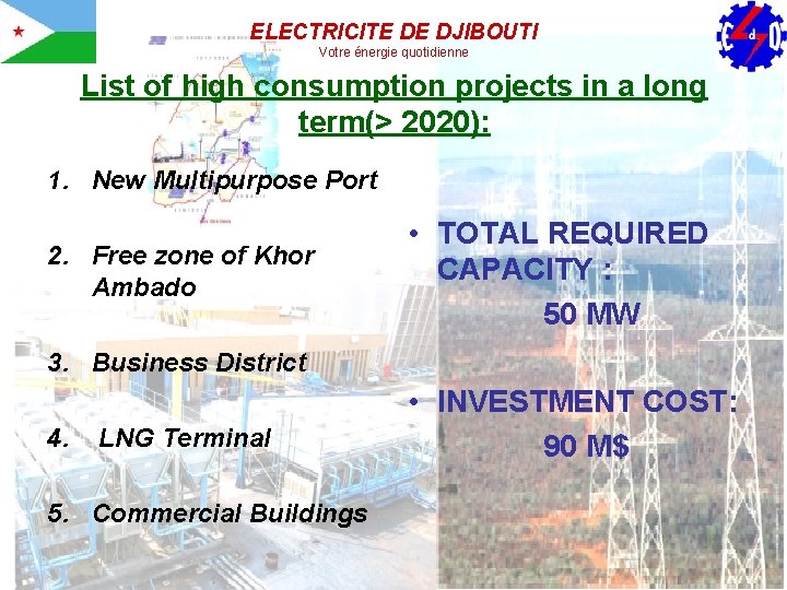 ELECTRICITE DE DJIBOUTI Votre énergie quotidienne List of high consumption projects in a long