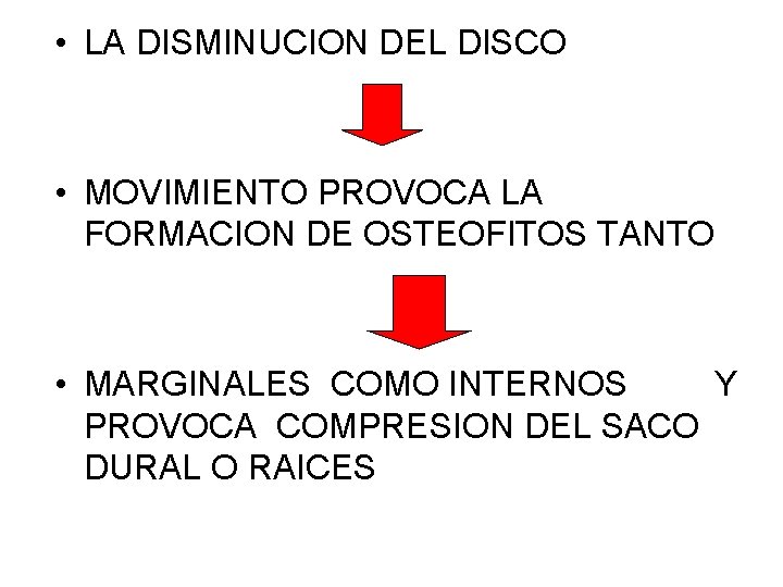  • LA DISMINUCION DEL DISCO • MOVIMIENTO PROVOCA LA FORMACION DE OSTEOFITOS TANTO