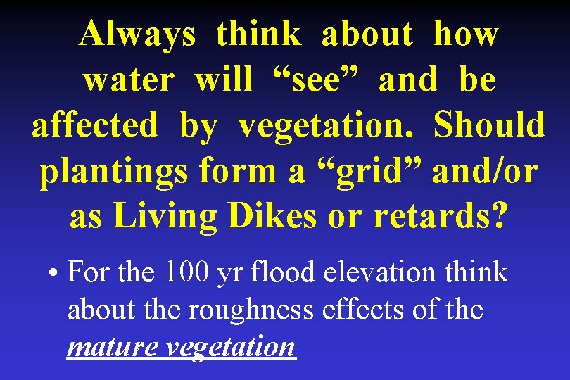 Always think about how water will “see” and be affected by vegetation. Should plantings