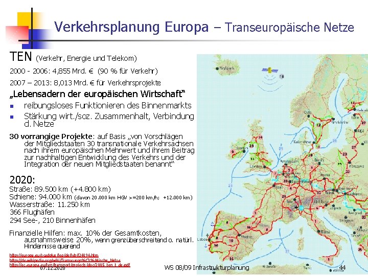 Verkehrsplanung Europa – Transeuropäische Netze TEN (Verkehr, Energie und Telekom) 2000 - 2006: 4,