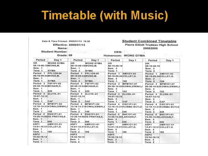 Timetable (with Music) 