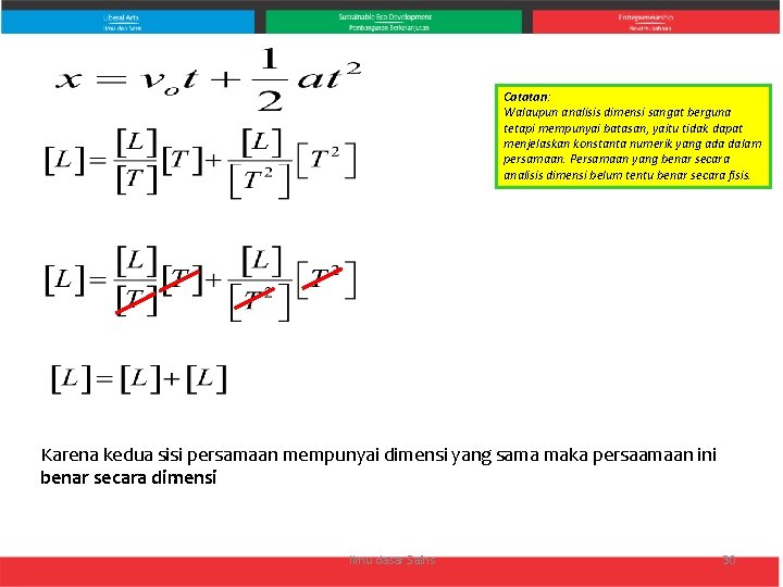 Catatan: Walaupun analisis dimensi sangat berguna tetapi mempunyai batasan, yaitu tidak dapat menjelaskan konstanta