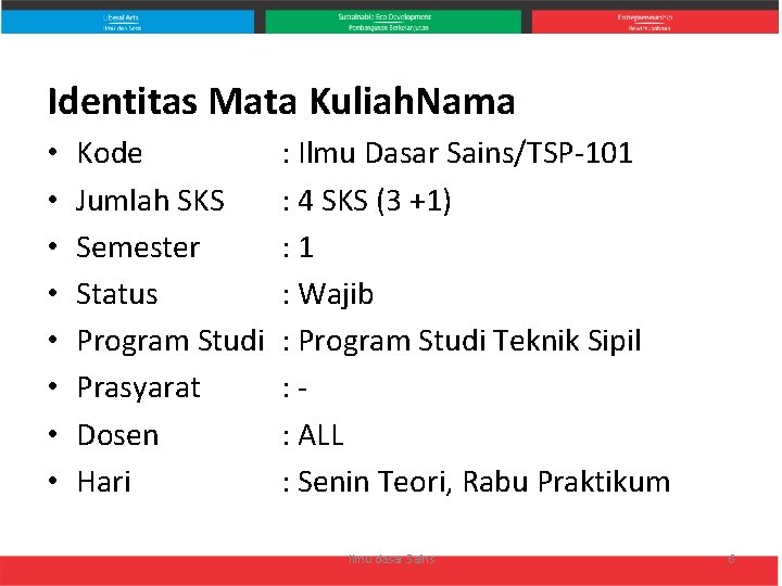 Identitas Mata Kuliah. Nama • • Kode Jumlah SKS Semester Status Program Studi Prasyarat