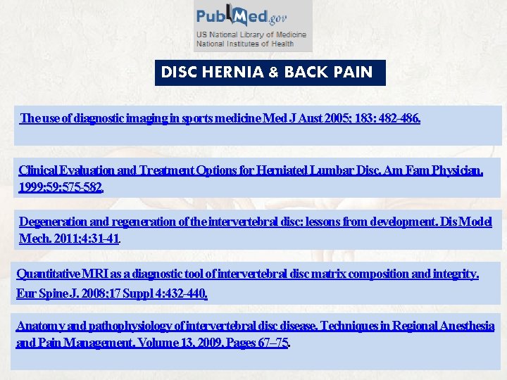 DISC HERNIA & BACK PAIN The use of diagnostic imaging in sports medicine Med