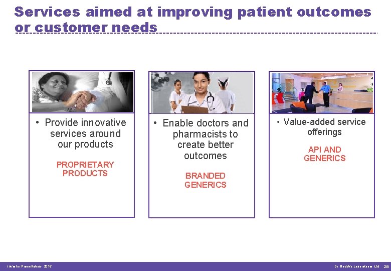 Services aimed at improving patient outcomes or customer needs 1 2 3 • Provide