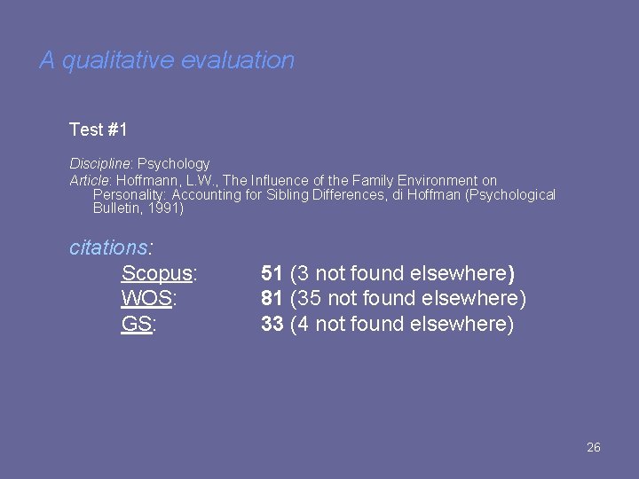 A qualitative evaluation Test #1 Discipline: Psychology Article: Hoffmann, L. W. , The Influence