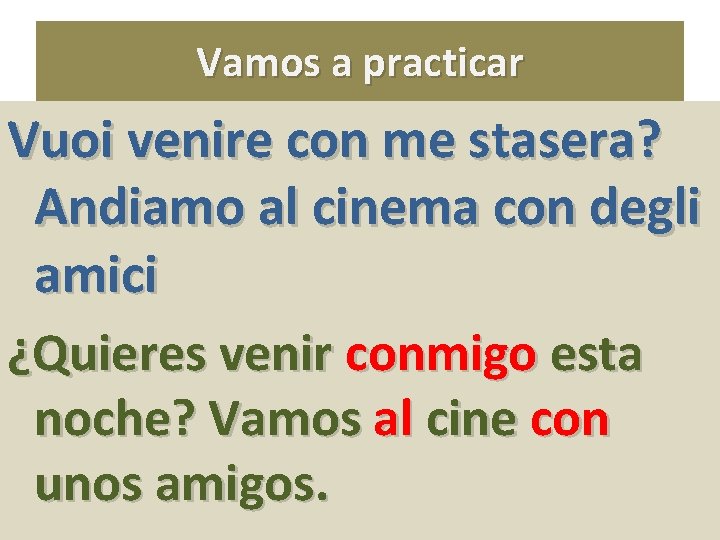 Vamos a practicar Vuoi venire con me stasera? Andiamo al cinema con degli amici