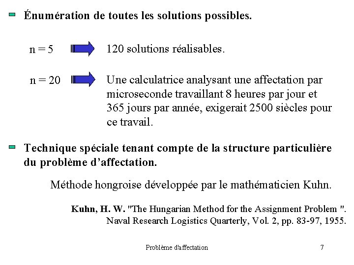 Énumération de toutes les solutions possibles. n = 5 120 solutions réalisables. n =