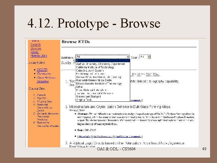 4. 12. Prototype - Browse OAI & ODL - CS 5604 49 