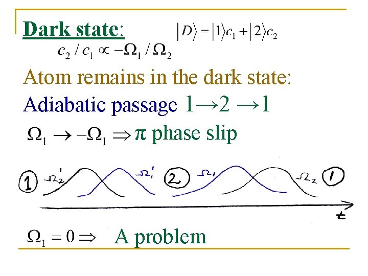 Dark state: Atom remains in the dark state: Adiabatic passage 1→ 2 → 1