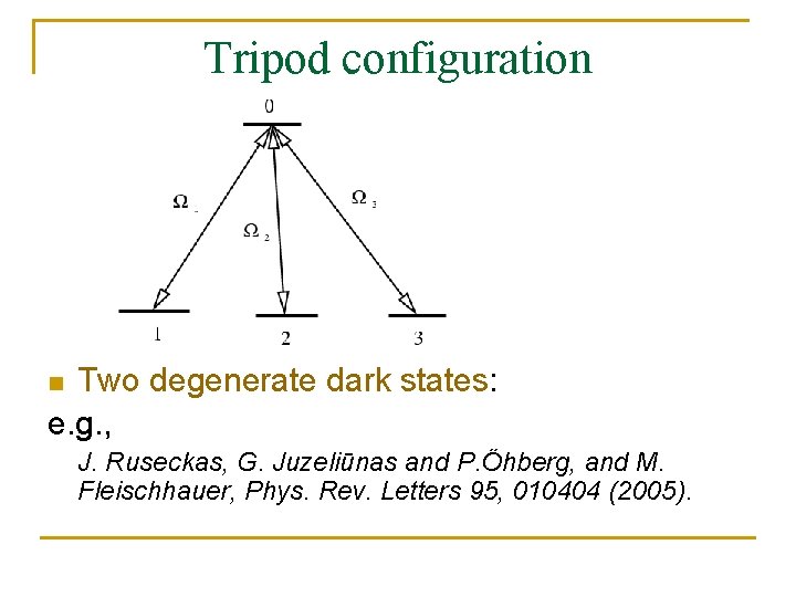 Tripod configuration Two degenerate dark states: e. g. , n J. Ruseckas, G. Juzeliūnas