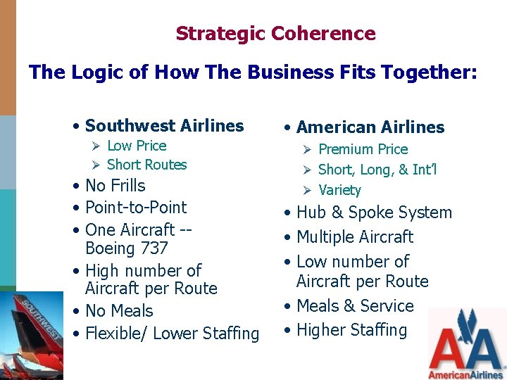 Strategic Coherence The Logic of How The Business Fits Together: • Southwest Airlines Ø