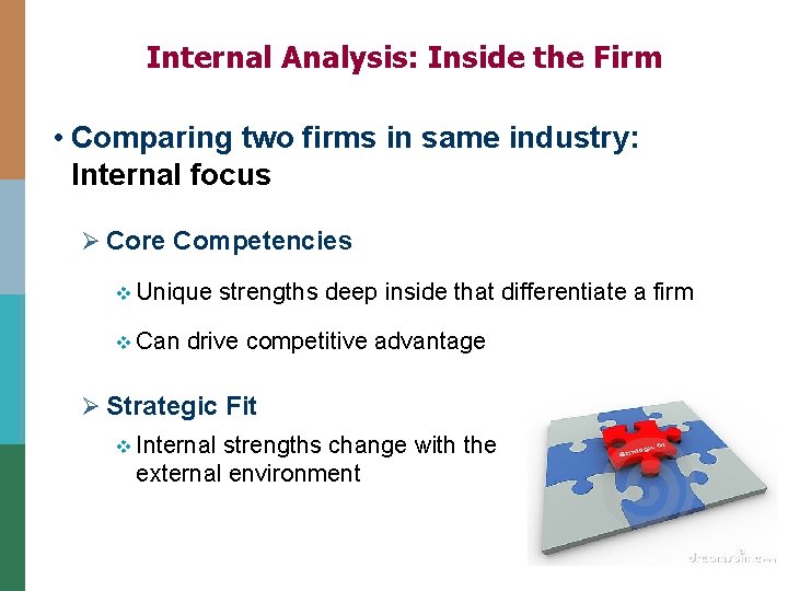 Internal Analysis: Inside the Firm • Comparing two firms in same industry: Internal focus