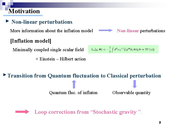 　 Motivation Non-linear perturbations More information about the inflation model Non-linear perturbations [Inflation model]