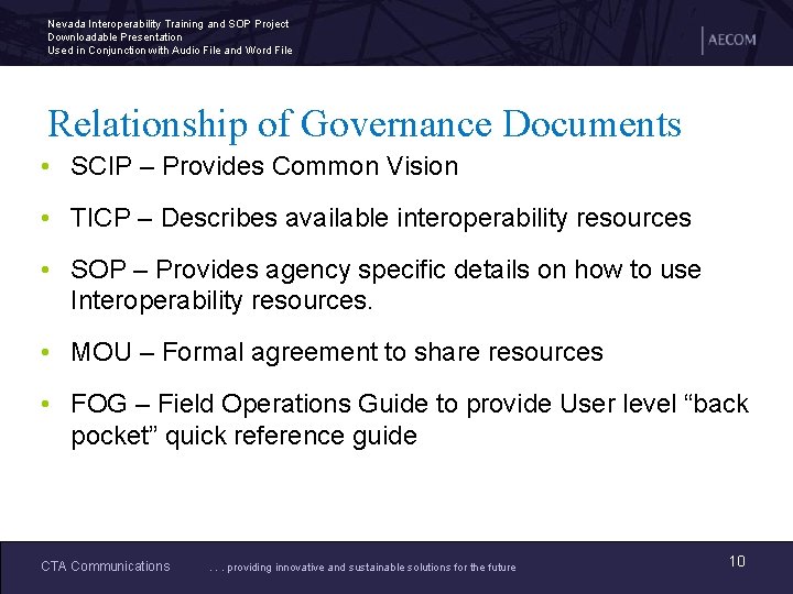 Nevada Interoperability Training and SOP Project Downloadable Presentation Used in Conjunction with Audio File