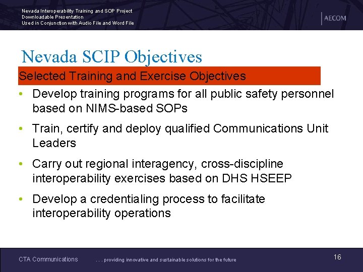 Nevada Interoperability Training and SOP Project Downloadable Presentation Used in Conjunction with Audio File