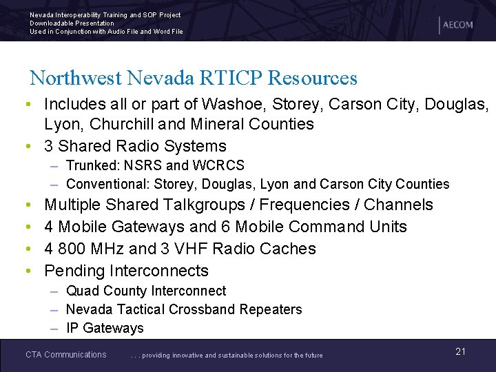 Nevada Interoperability Training and SOP Project Downloadable Presentation Used in Conjunction with Audio File