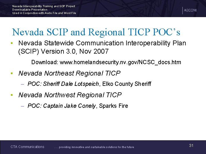 Nevada Interoperability Training and SOP Project Downloadable Presentation Used in Conjunction with Audio File