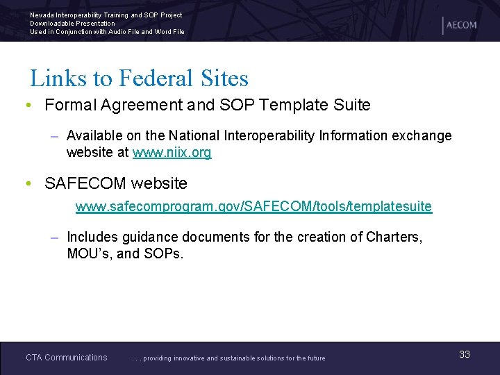 Nevada Interoperability Training and SOP Project Downloadable Presentation Used in Conjunction with Audio File