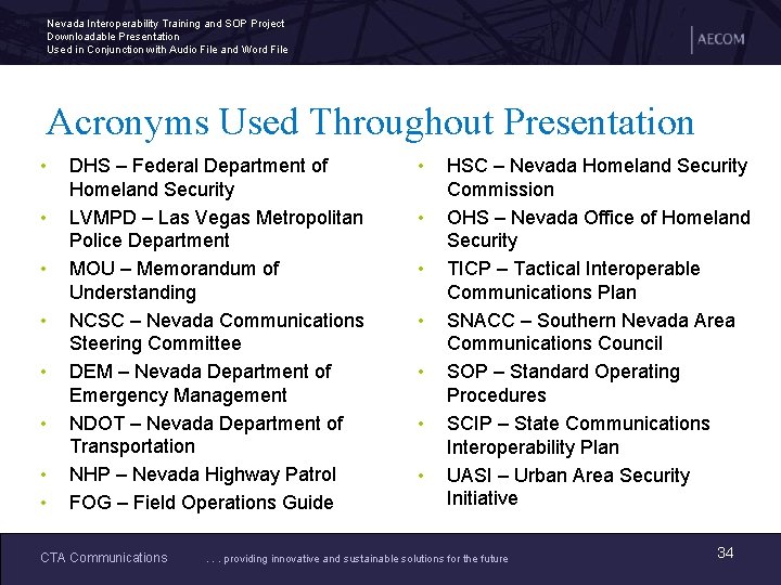 Nevada Interoperability Training and SOP Project Downloadable Presentation Used in Conjunction with Audio File