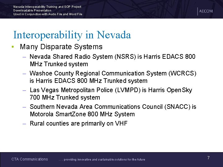 Nevada Interoperability Training and SOP Project Downloadable Presentation Used in Conjunction with Audio File