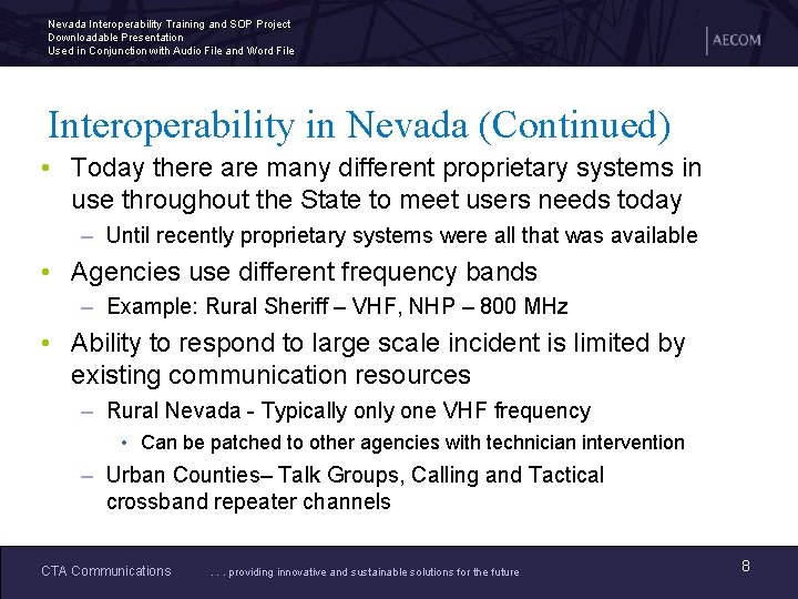 Nevada Interoperability Training and SOP Project Downloadable Presentation Used in Conjunction with Audio File