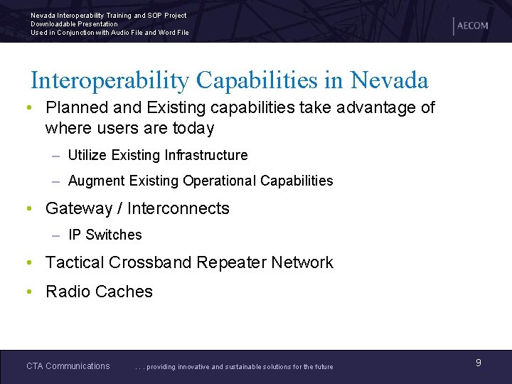 Nevada Interoperability Training and SOP Project Downloadable Presentation Used in Conjunction with Audio File
