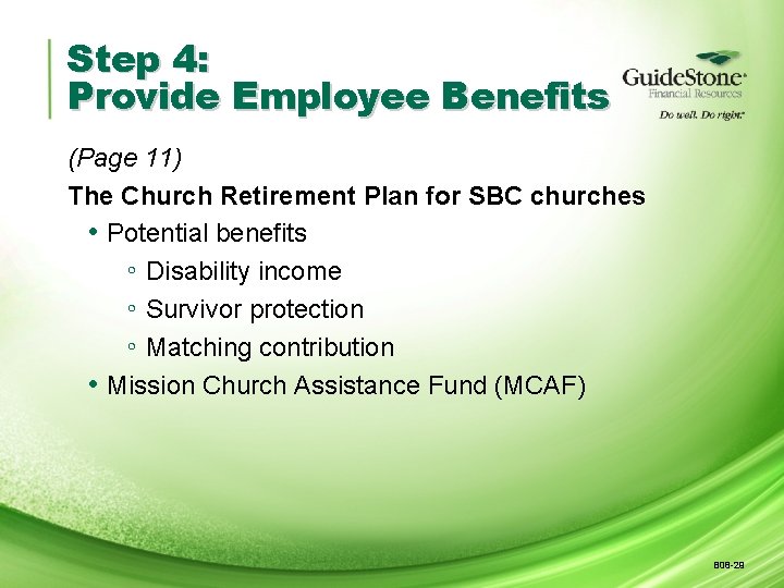 Step 4: Provide Employee Benefits (Page 11) The Church Retirement Plan for SBC churches