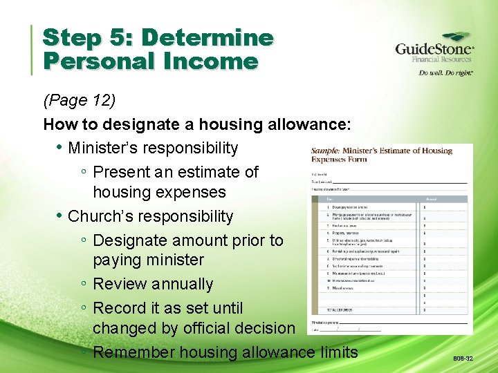 Step 5: Determine Personal Income (Page 12) How to designate a housing allowance: •