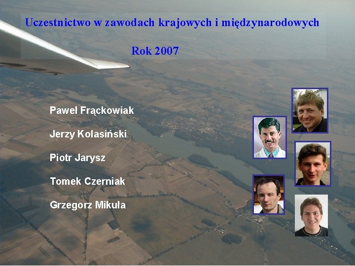 Uczestnictwo w zawodach krajowych i międzynarodowych Sekcja Szybowcowa Rok 2007 Paweł Frąckowiak Jerzy Kolasiński