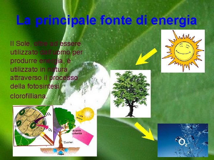 La principale fonte di energia Il Sole, oltre ad essere utilizzato dall’uomo per produrre