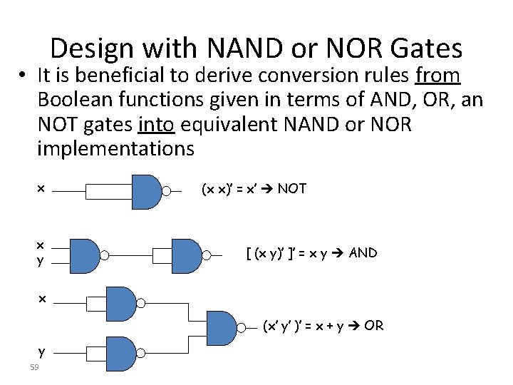 Design with NAND or NOR Gates • It is beneficial to derive conversion rules