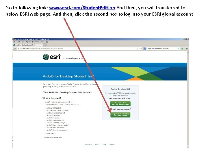 Go to following link: www. esri. com/Student. Edition And then, you will transferred to