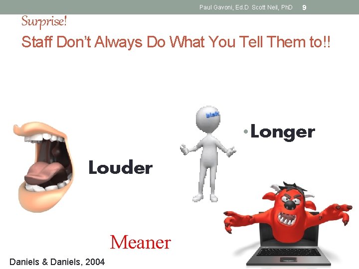 Paul Gavoni, Ed. D Scott Neil, Ph. D 9 Surprise! Staff Don’t Always Do