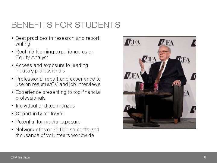 BENEFITS FOR STUDENTS • Best practices in research and report writing • Real-life learning