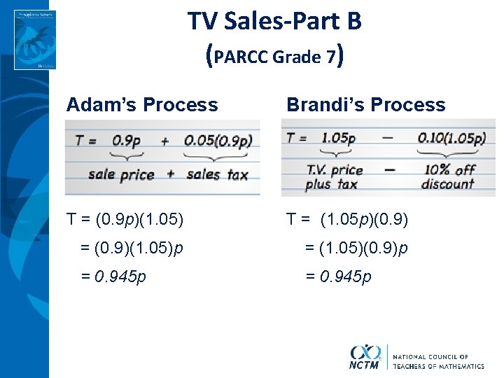 TV Sales-Part B (PARCC Grade 7) Adam’s Process Brandi’s Process T = (0. 9