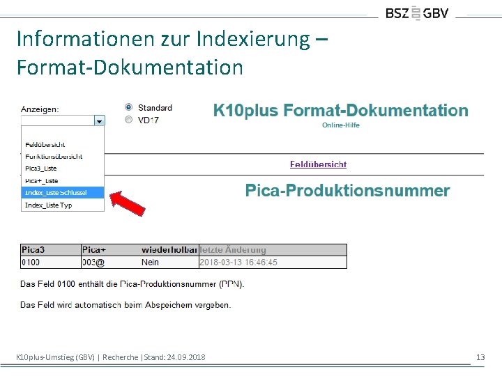 Informationen zur Indexierung – Format-Dokumentation K 10 plus-Umstieg (GBV) | Recherche |Stand: 24. 09.