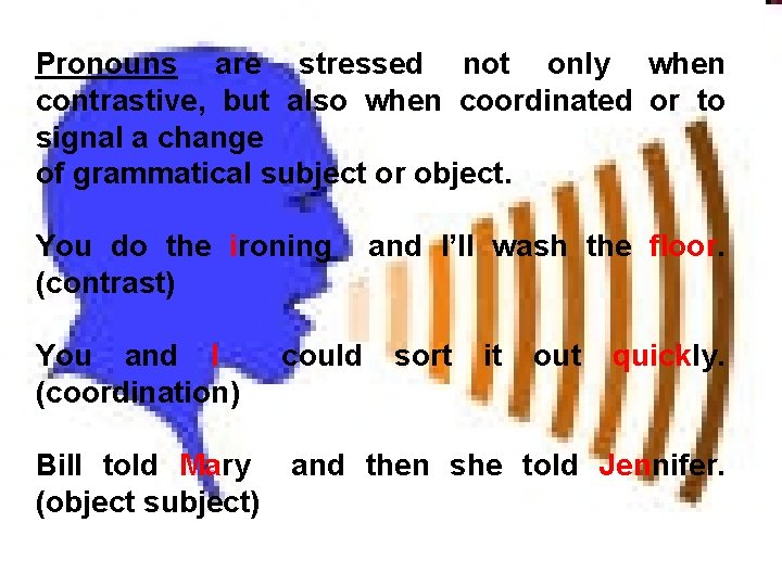 Pronouns are stressed not only when contrastive, but also when coordinated or to signal