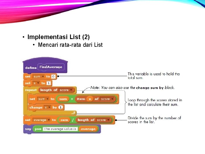  • Implementasi List (2) • Mencari rata-rata dari List 