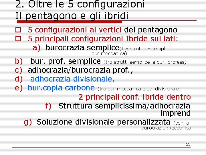 2. Oltre le 5 configurazioni Il pentagono e gli ibridi o 5 configurazioni ai