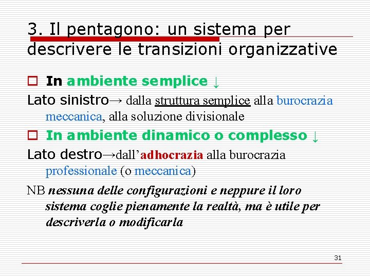 3. Il pentagono: un sistema per descrivere le transizioni organizzative o In ambiente semplice