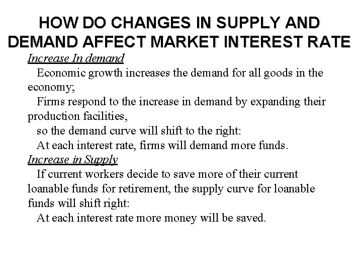 HOW DO CHANGES IN SUPPLY AND DEMAND AFFECT MARKET INTEREST RATE Increase In demand