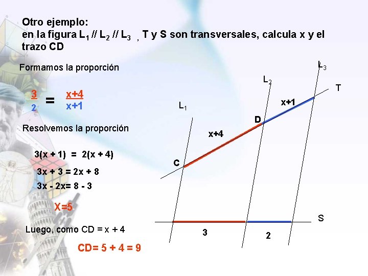 Otro ejemplo: en la figura L 1 // L 2 // L 3 ,