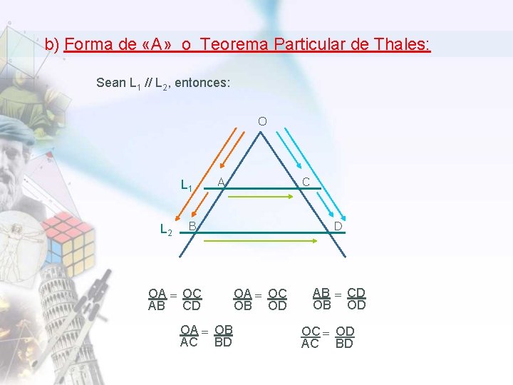  b) Forma de «A» o Teorema Particular de Thales: Sean L 1 //