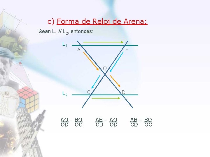 c) Forma de Reloj de Arena: Sean L 1 // L 2, entonces: L